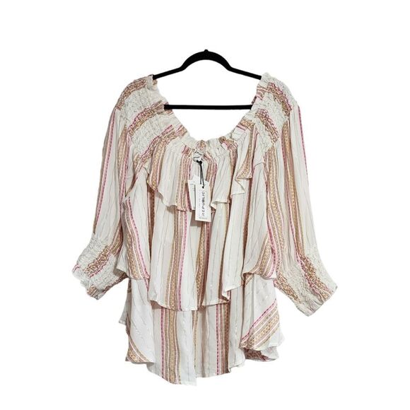 For the Republic top tiered off the shoulder top Boho Cottagecore 3X - Picture 2 of 2